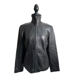 Ann Taylor Soft Leather Jacket Lined Zip Pockets Black Size Small